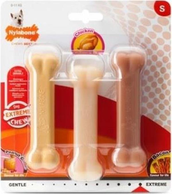 Nylabone Fıstık Ezmesi, Tavuk ve Domuz Pastırması Aromalı Köpek Çiğneme Seti S - Image 1