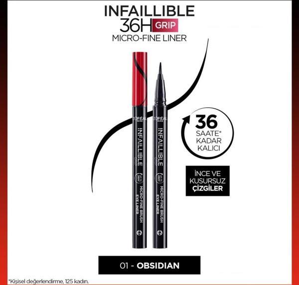 L'Oréal Paris Infaillible 36H Grip Micro Fine Eyeliner 01 Obsidian - Siyah - Image 1