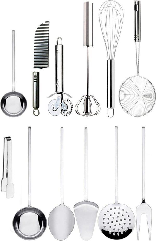 Homerest 12 Adet Kepçe Ve Servis Seti, Spatula Çatal Bıçak Kaşık Seti Çırpıcı Kevgir Sunum Servis Seti - Image 1