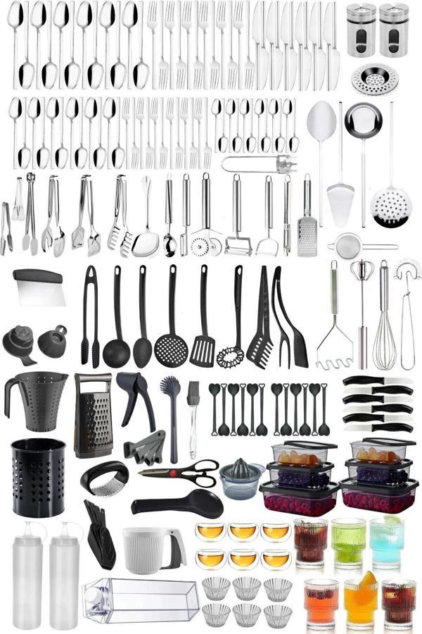 Homerest 12 Kişilik Çatal Kaşık Bıçak Seti Çeyiz Listesi 72 Parça Çatal Kaşık Bıçak Seti 170 Parça Set - Image 1