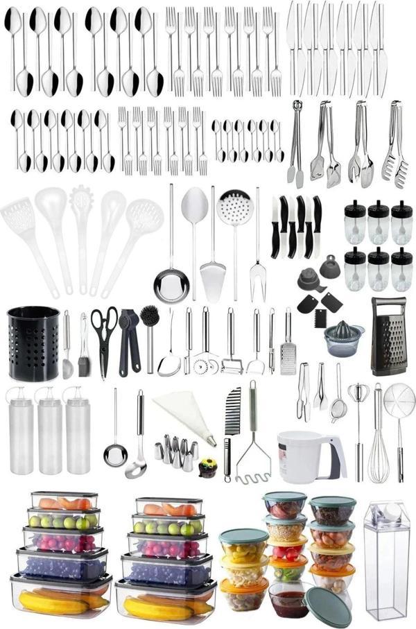 Homerest 156 Adet Çubuk Model Modern Çeyiz Seti, 12 Kişilik Çatal Kaşık Bıçak, Servis Gereçleri Çeyiz Seti - Image 1