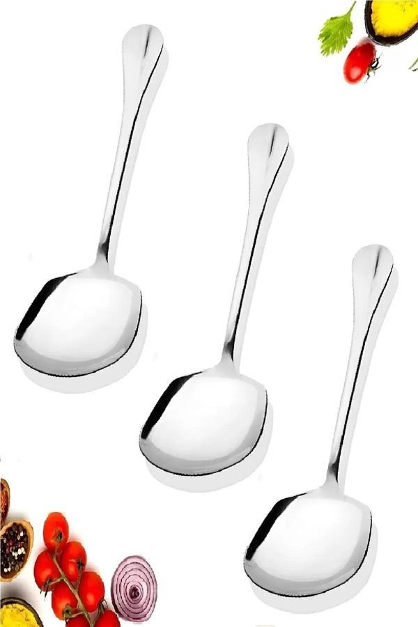 Homerest 3 Adet Paslanmaz Çelik Servis Kaşığı 21Cm, Sofra Servis Kaşığı, Geniş Ağız Kaşık - Image 1