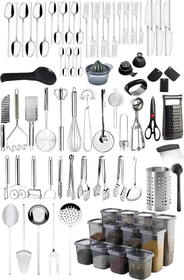 Homerest 87 Parça 6 Kişilik Çatal Kaşık Bıçak Takımı 36 Parça Yemek Takımı Saklama Kabı Çeyiz Seti - Image 1