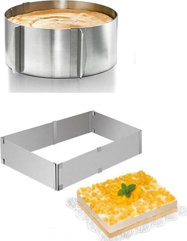 Homerest Ayarlanabilir Kare Yuvarlak Kek Kalıbı 2'Li Takım Derinlik 10 Cm - Image 1