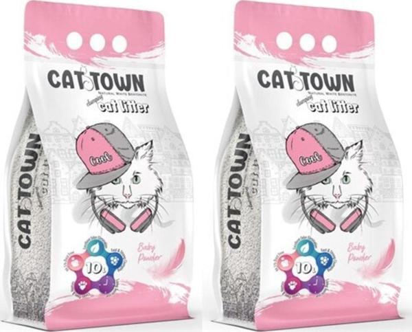 Cat Town Bebek Pudrası Kokulu Ince Taneli Bentonit Kedi Kumu 2 X 10 L - Image 1