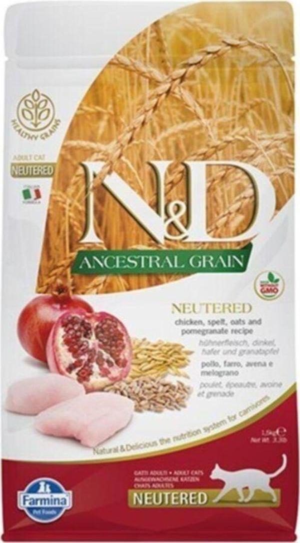 N&D Düşük Tahıllı Tavuk Ve Narlı Kısırlaştırılmış Kedi Maması 1,5 Kg - Image 1