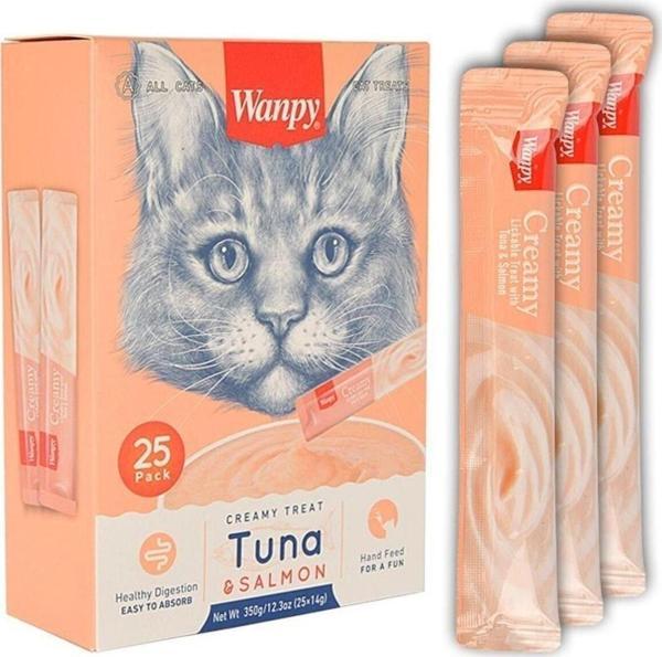 Wanpy Sıvı Kedi Ödülü Ton Balıklı Ve Somonlu 25 Adet X 14 Gr - Image 1