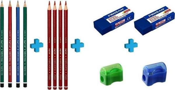 Fatih Kalem Seti ( 4 Adet Kurşun-4 Adet Kırmızı Kalem- 2 Adet Silgi-2 Adet Kalemtıraş ) - Image 1