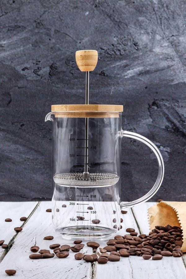 Trendmiya Bambu Kapaklı 600Ml Cam French Press - Image 1