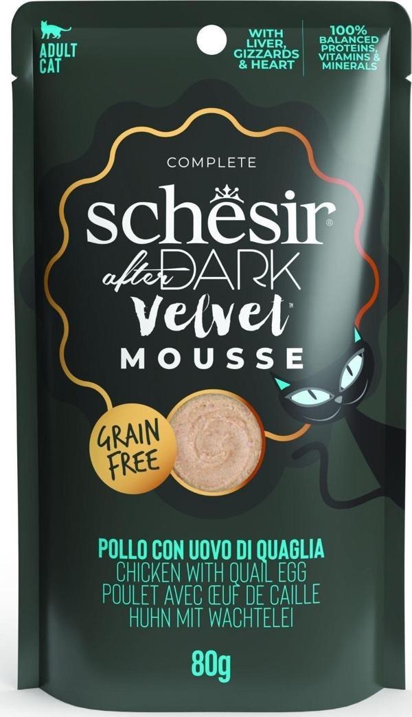 Schesir After Dark Velvet Mousse Tavuk ve Bıldırcın Yumurtalı Yetişkin Kedi Konservesi 80 Gr - Image 1