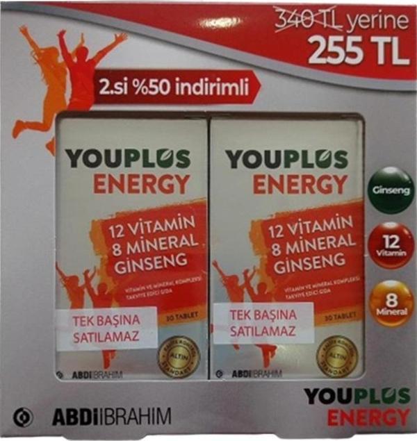 Youplus Energy 12 Vitamin 8 Mineral Ginseng 30 Tablet İkili Avantajlı Paket - Image 1