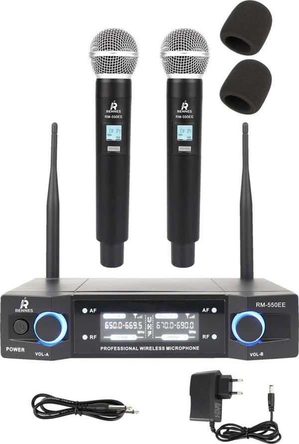 Rennes RM-550EE UHF Çiftli EL Telsiz Kablosuz Mikrofon Seti - Image 1
