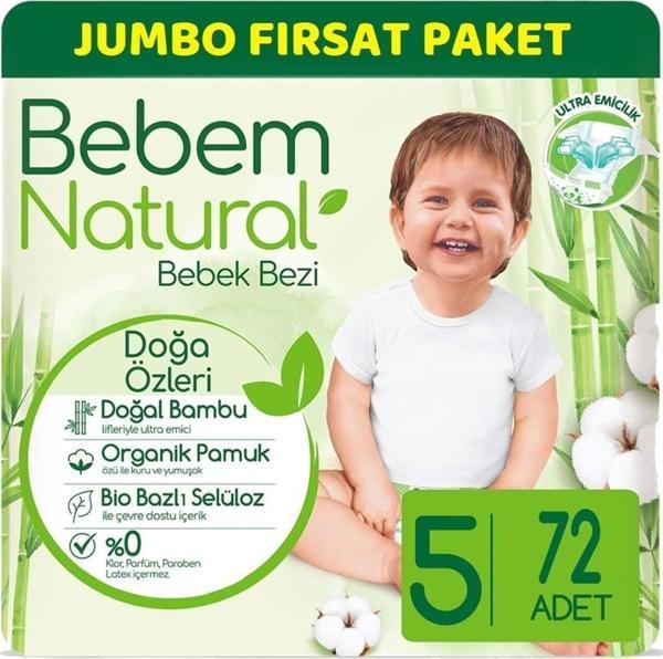 Bebem Natural Bebek Bezi Natural Jumbo Fırsat Pk Beden:5 (11-18kg) Junior 72 Adet - Image 1