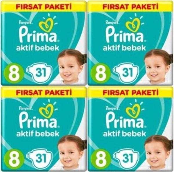 Prima Aktif Bebek 17+ Kg 8 Numara 31 X 4 = 124'lü Bebek Bezi Paketi - Image 1