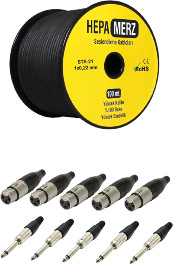 Hepa Merz Connection Paket-6 Mikrofon Kablosu XLR-JAK Konnektör Paketi - Image 1