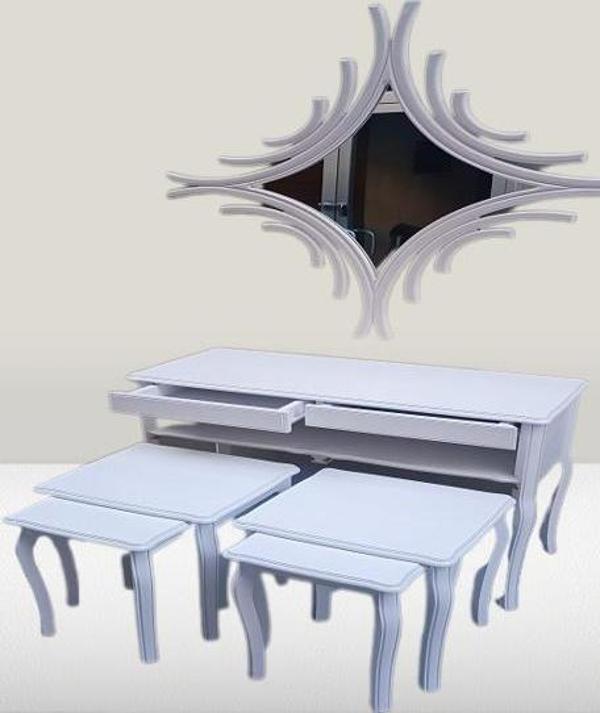 Bengi Ticaret Dresuar-Zigon 14184 Takım Kayın RETRO ayak CNC ayna Parlak Beyaz Lake El Yapım - Image 1