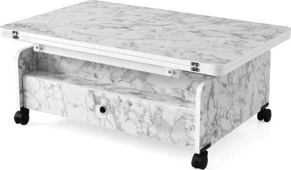 Zerenland 61 Akıllı Sehpa, Sihirli Sehpa, 6 Boyutlu Sehpa 90*60cm Beyaz Mermer - Image 1