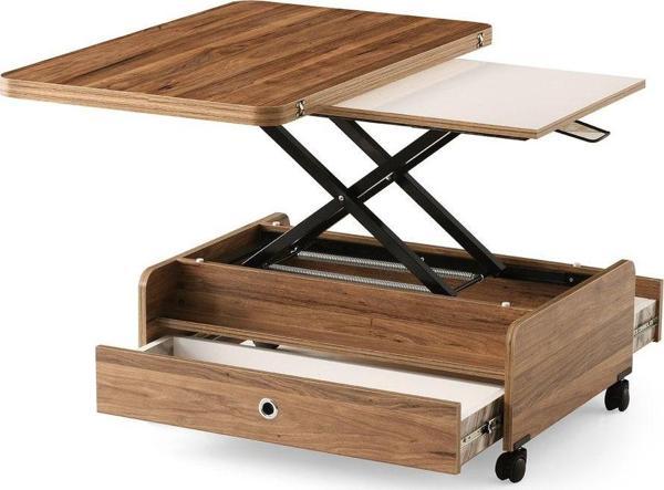 Zerenland Tekerlekli Akıllı Sehpa Çift Çekmeceli 98cmx63cm Garda Ceviz Rengi - Image 1