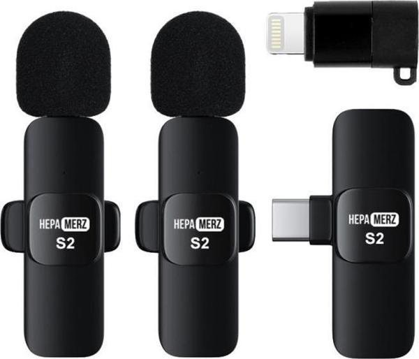 Hepa Merz S2 İphone ve Type-c Uyumlu Kablosuz İkili Yaka Mikrofonu Youtube Facebook Tiktok Vlog - Image 1