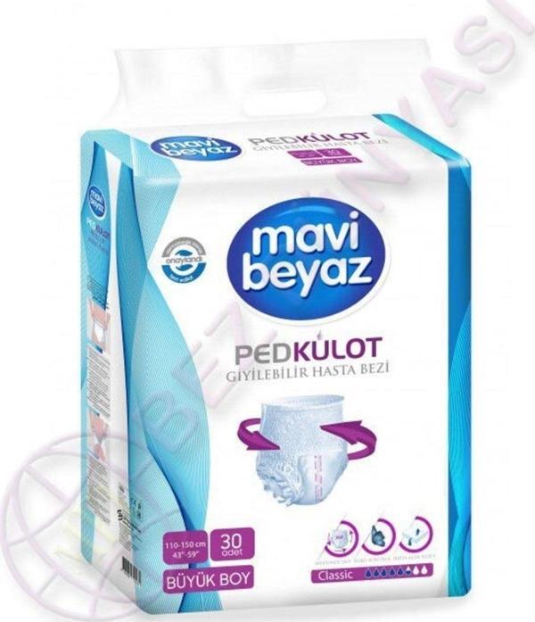 Mavi Beyaz Ped Külot Yetişkin Hasta Bezi Büyük Boy-large 30 Kullanım - Image 1