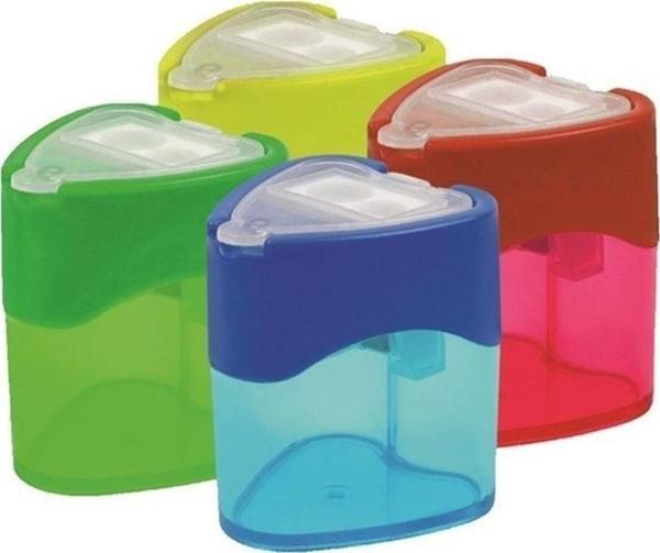 Bu-Bu Kalemtıraş Şeffaf Kalp Çiftli Hazneli 4 Renk KT0001 (12 Li Paket) - Image 1