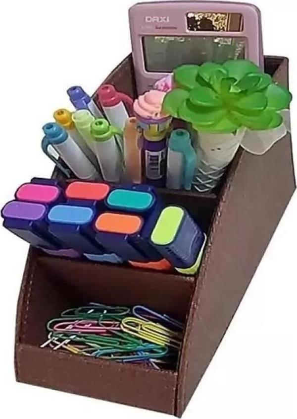 Inn Design Organizer Masa Üstü Kalemlik Beyoğlu Serisi Deri İzmir Kahve 11X20X9.5Cm Dd-1286 - Image 1