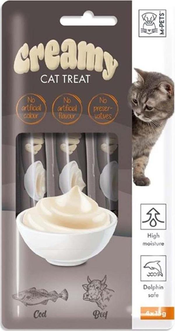 M-Pets Creamy Morina Balıklı Biftekli Kedi Ödülü 4x15 Gr - Image 1