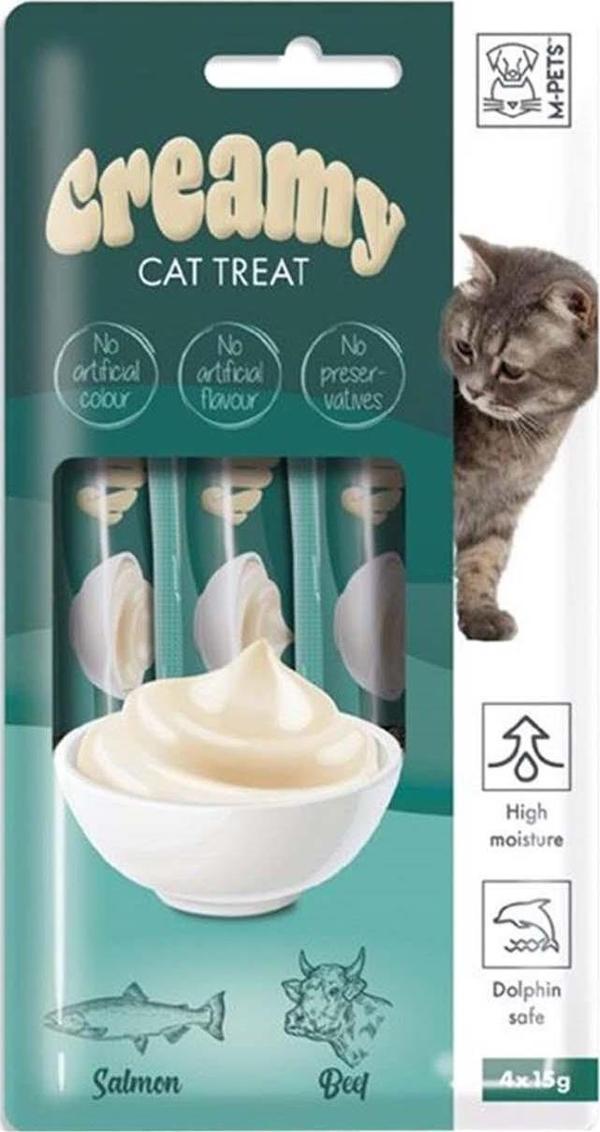 M-Pets Creamy Somon Balıklı Biftekli Kedi Ödülü 4x15 Gr - Image 1