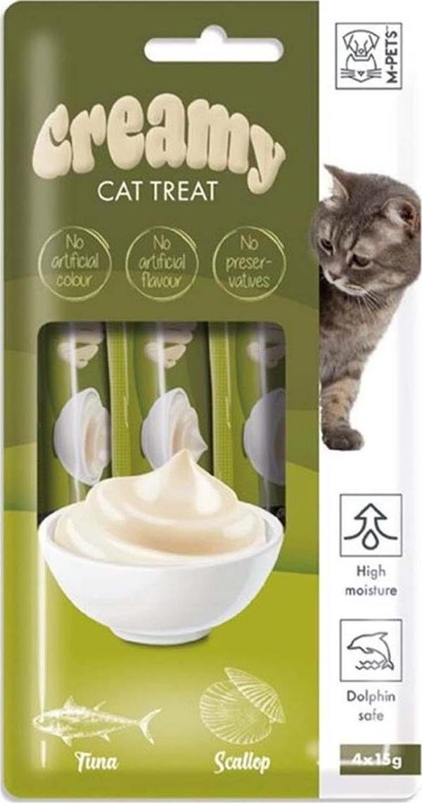 M-Pets Creamy Ton Balıklı Deniz Taraklı Kedi Ödülü 4x15 Gr - Image 1