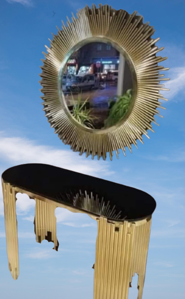Dresuar 17411 NİCE GÜNEŞ Model Metal çelik Gold Renk Kaplama Güneş Ayna El Yapım - Image 1