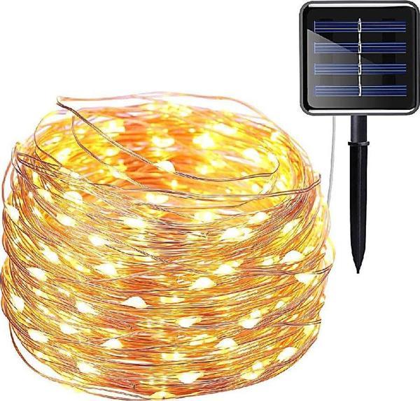 Buradanaldım 22 Metre, Güneş Enerjili Peri LED Işık, Solar Bahçe Aydınlatması, İnce Telli LED Işık, Sarı - Günışığı - Image 1
