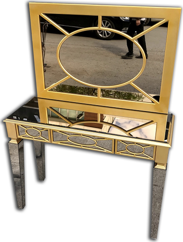 Dresuar ST 17962 MOTİF Ayna Kaplama MODEL Parlak Gold Renk Kayın AYAK  Çekmece - Image 1