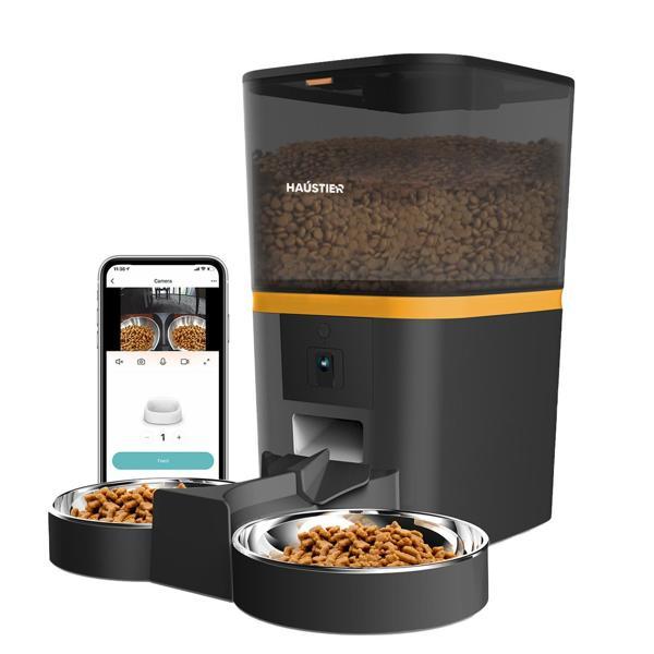 Haustier QQ005-Dual Akıllı Kedi Otomatik Mama Kabı, App Kontrol, Sesle Çağırma, Çift Kap, 6Lt Hazne,480P Kamera - Image 1