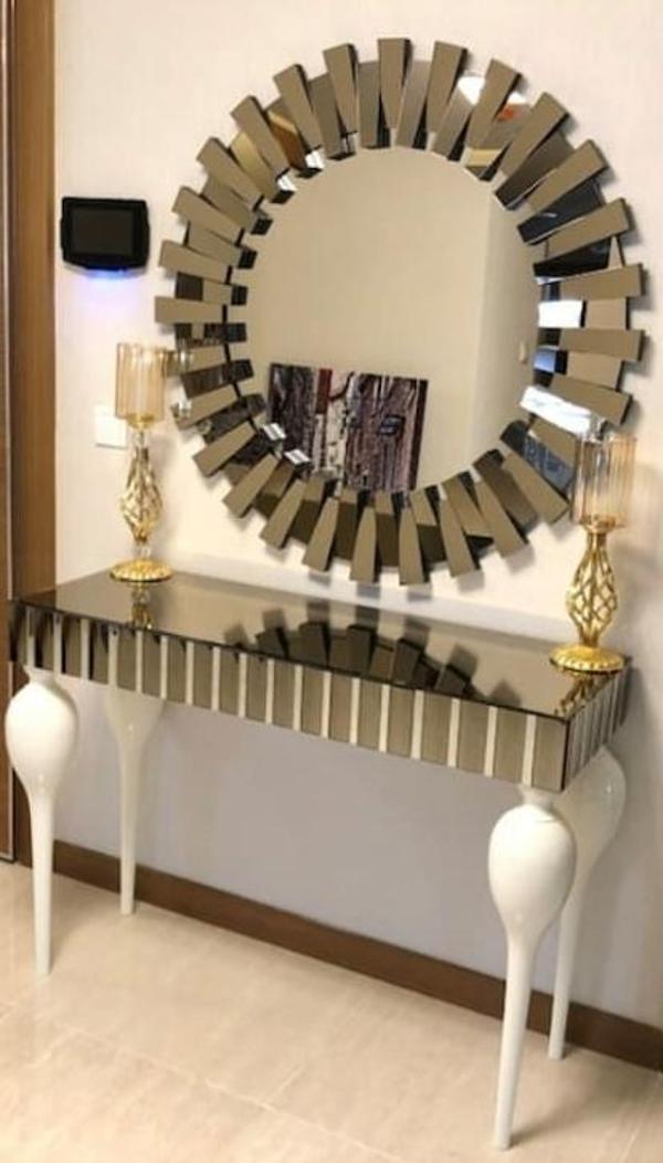 Dresuar ST 18113 GÜNEŞ Model Parlak bronz cam ayna kaplı Kayın tombul ayak beyaz - Image 1