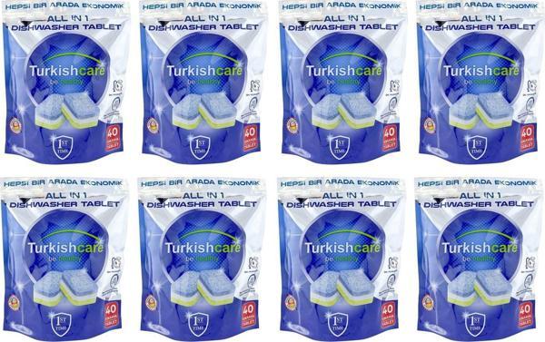 Turkishcare Hepsi 1 Arada Bulaşık Makinesi Tableti 40'lı x 8 Paket (320 Tablet) - Image 1