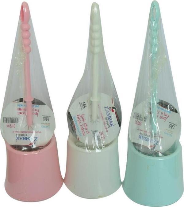 Zambak Plastik Muhafazalı İpek Tuvalet Klozet Fırça Takımı Karışık Renk ZP-121 - Image 1
