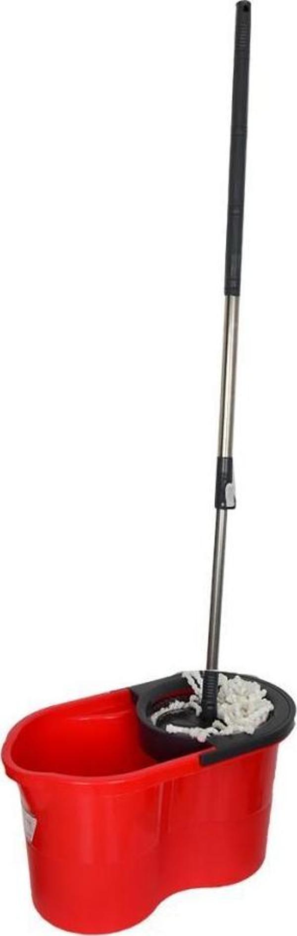 Plastik Temizlik Seti Kova Mop Paspas Uzar Döner Saplı Kırmızı Renk - Image 1