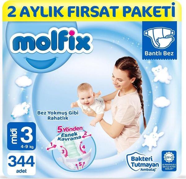 Bebek Bezi 3 Beden Midi 2 Aylık Fırsat Paketi 344 Adet - Image 1
