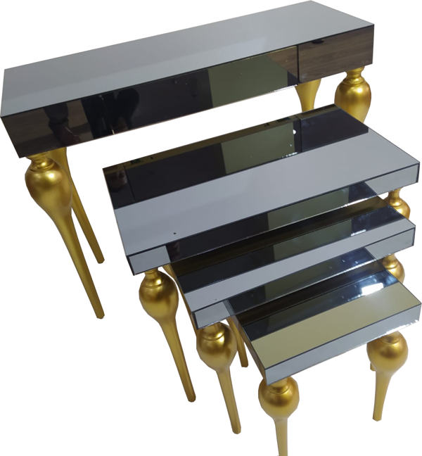 Dresuar-Zigon 18216 Tombul ayak Model Kayın MDF tabla Parlak gold Füme cam kaplam - Image 1