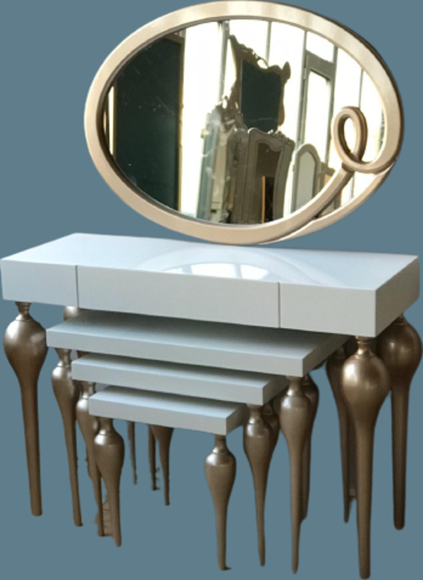 Dresuar-Zigon ST 18186 Tombul İmza Oval ayna Kayın MDF ayak Tabla Gold Beyaz - Image 1