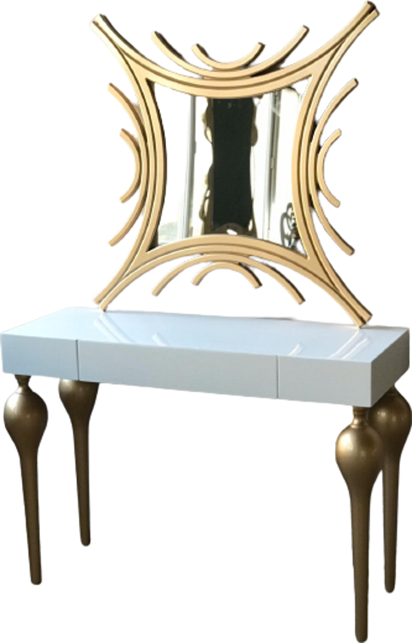 Dresuar 18468 TOMBUL model Kayın ayak MDF Çekmece tabla Parlak GOLD-beyaz uyum - Image 1