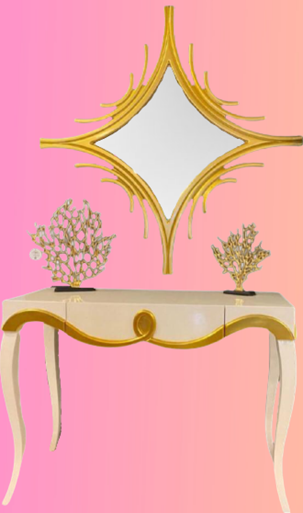 Dresuar 18471 CNC Kabartma Model Kayın aslan ayak Parlak Beyaz-Gold El yapım - Image 1