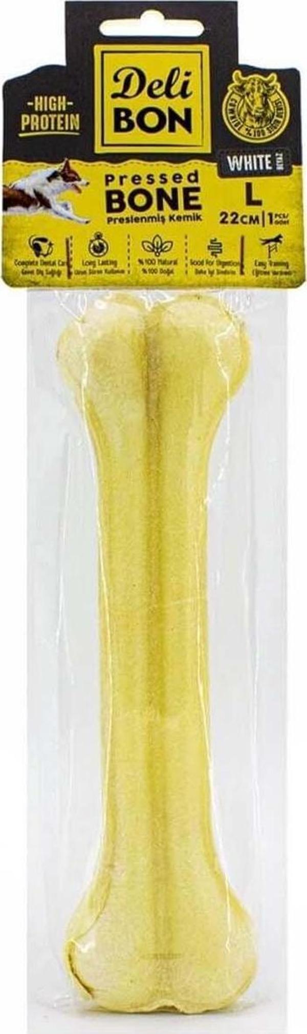 Delibon Deri Köpek Çiğneti Pres Kemik 1x22 Cm Beyaz - Image 1