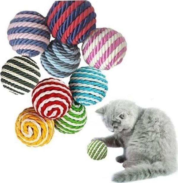 İp Sarma Renkli Kedi Oyun Topu 4 Cm Kedi Oyuncağı 1 Adet - Image 1