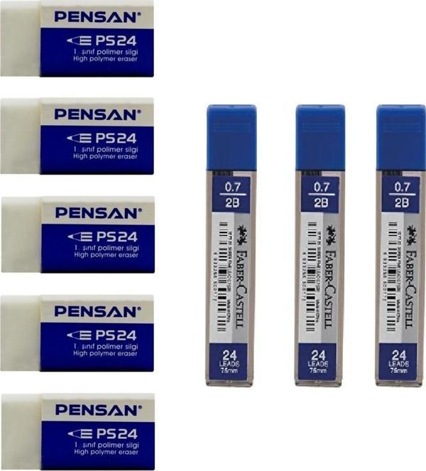 Faber-Castell 0.7 Min + Pensan Beyaz Silgi Seti - Image 1