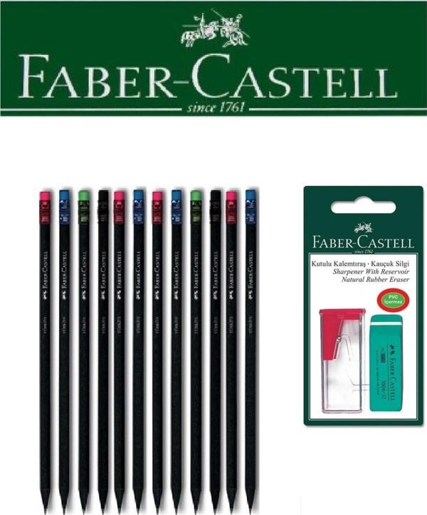 Faber-Castell 12'li Siyah Lata Kurşun Kalem Ve Kutulu Kalemtıraş + Silgi Seti Blister - Image 1