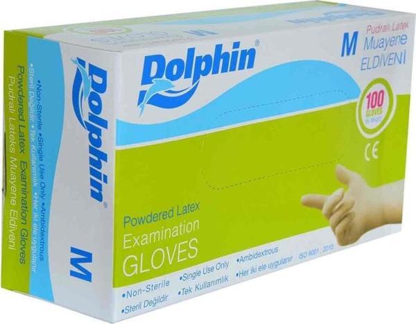 Dolphin Pudralı Latex Muayene Eldiveni Orta Boy (M) 100 Lü Paket - Image 1