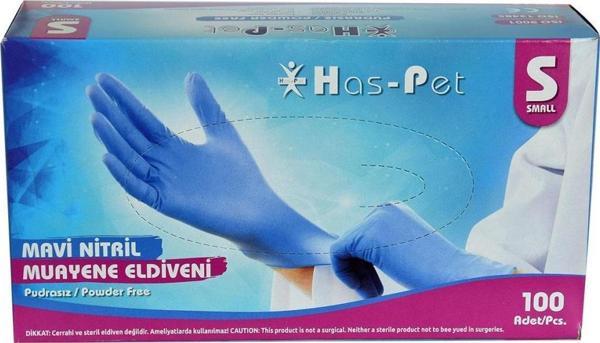 Has-Pet Pudrasız Mavi Nitril Eldiven Küçük Boy (S) 100 lü Adet - Image 1