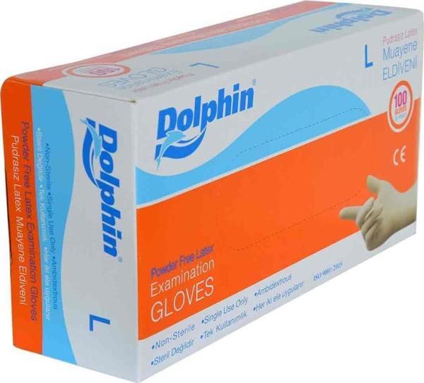 Dolphin Pudrasız Latex Muayene Eldiveni Büyük Boy (L) 100Lü Pkt - Image 1