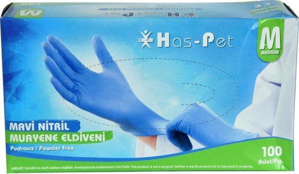 Has-Pet Pudrasız Mavi Nitril Eldiven Orta Boy (M) 100 Lü Paket - Image 1
